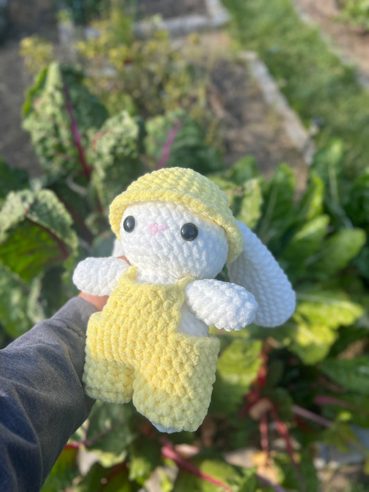White Bunny With Yellow Overalls Plushie
